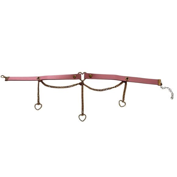 Pink Choker Collar Gold Chain Heart Pendants Gothic Korean Goth Punk Grunge Alt - Picture 3 of 9